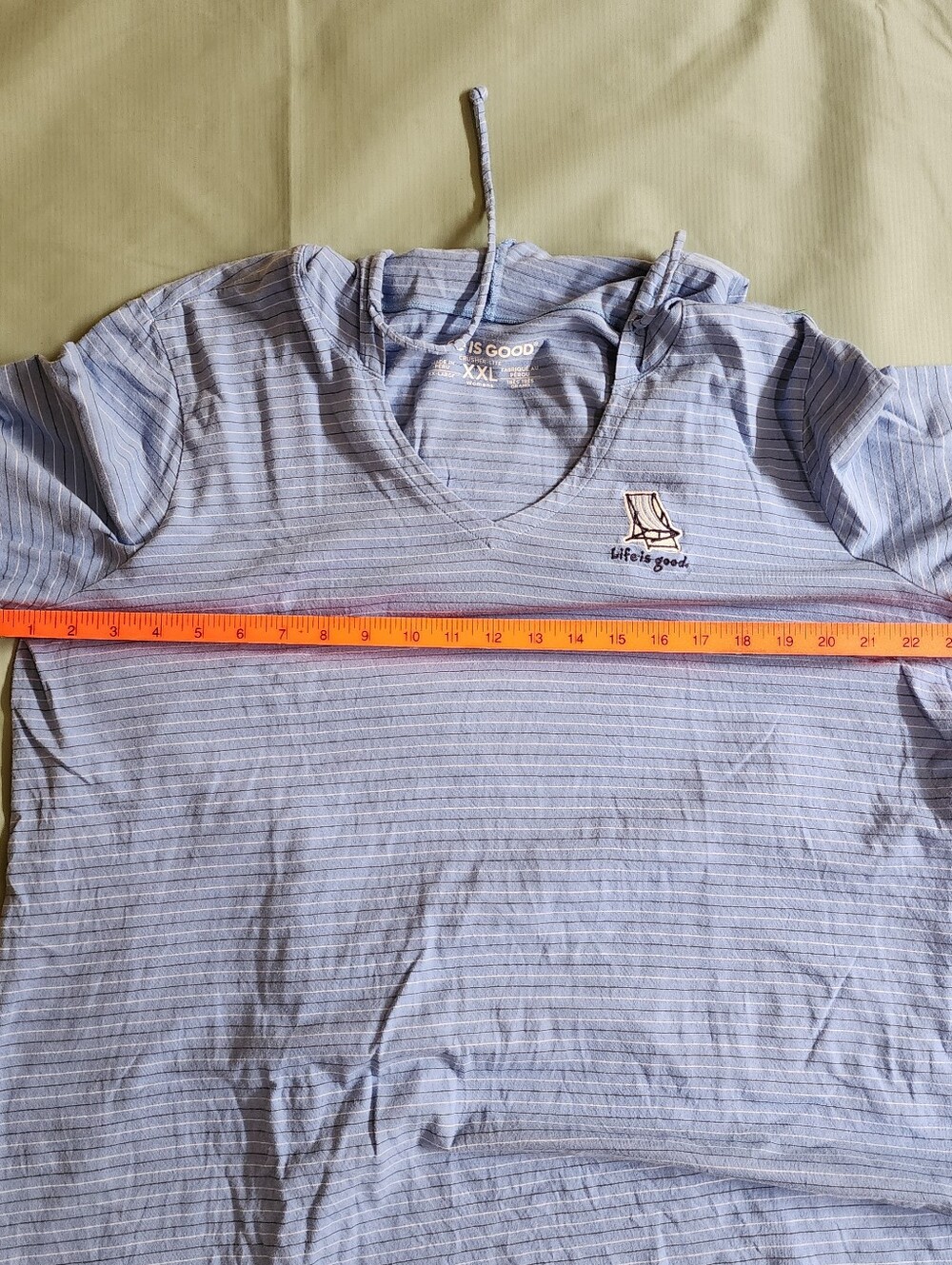 LIFE IS GOOD Light Blue Striped Hooded V-Neck Tee XXL - Picture 9 of 10
